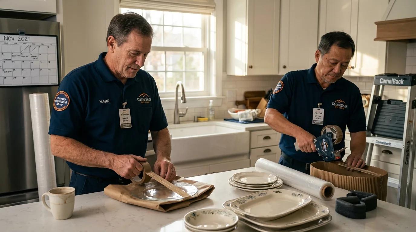 Professional crew packing kitchen dishware in Newark, CA